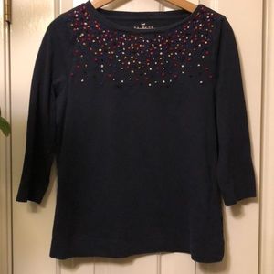 Talbots navy shirt with multi-colored knots. PM